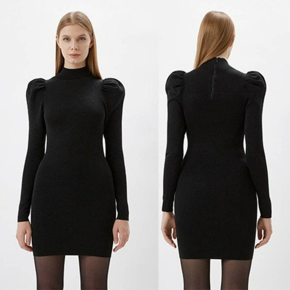Alice + Olivia Issa Metallic Turtleneck Mini Dress Women's Black Size: XS NWOT
